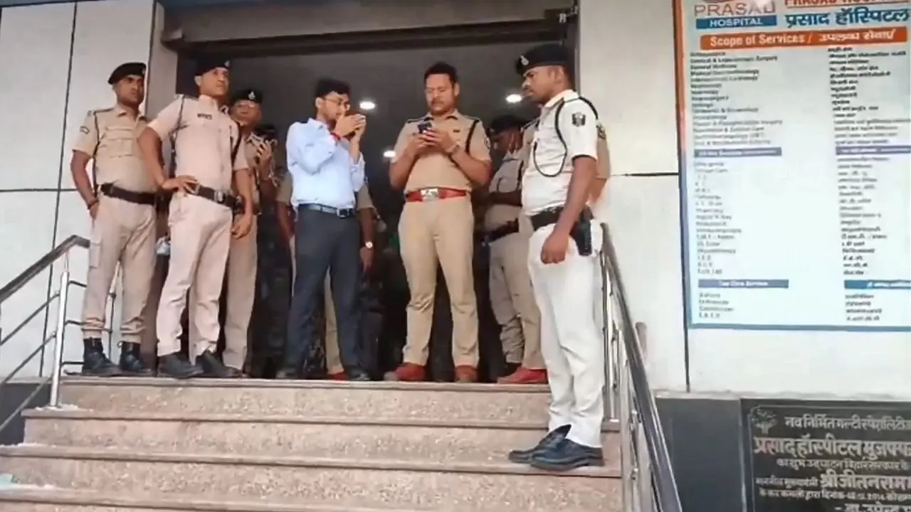 Police personnel conduct an investigation after a fire in the ICU of a private hospital. Pic/PTI
